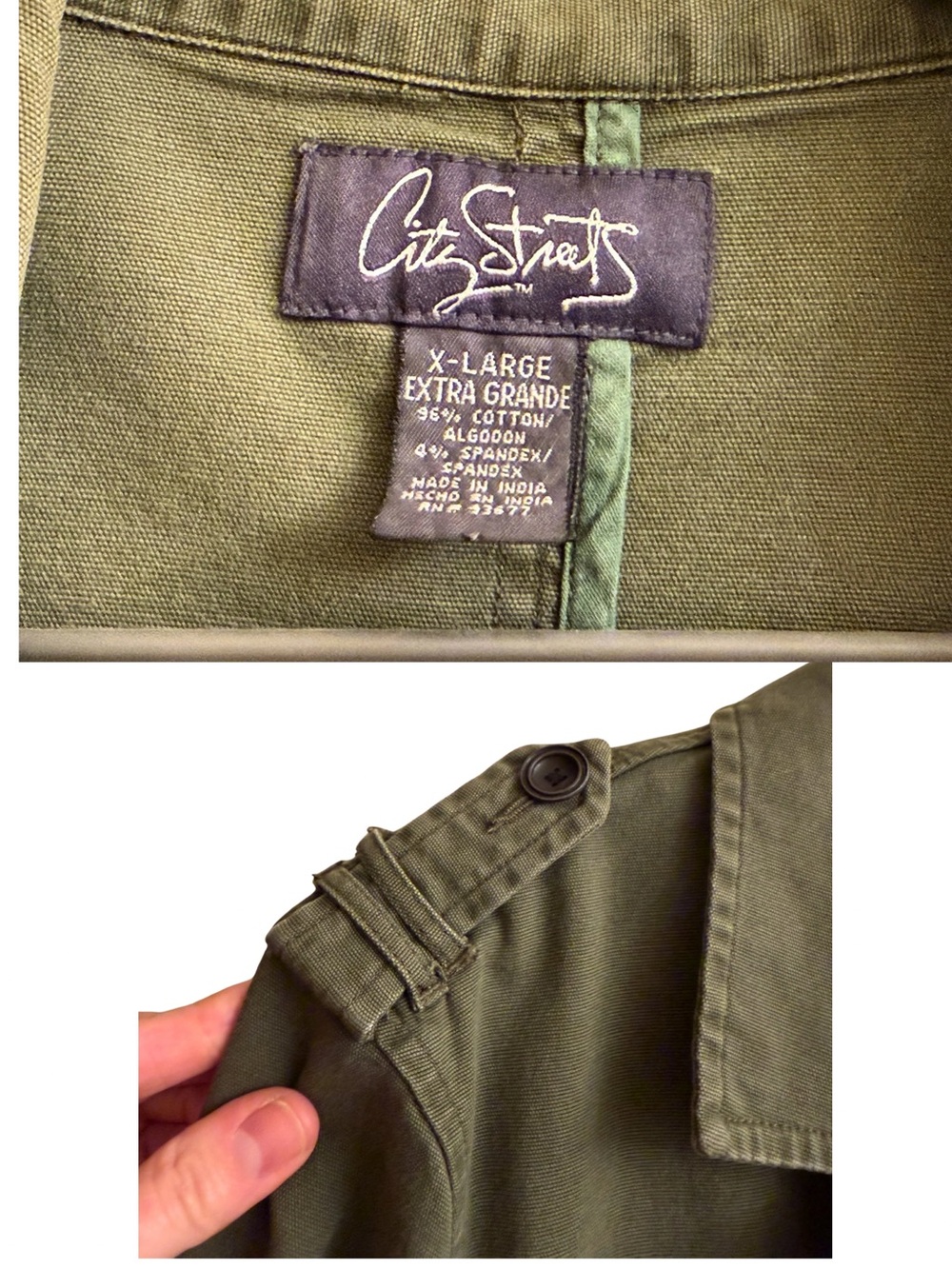 Hand Crafted Olive Green Patchwork Military Jacket with Lace Panels - Picture 10 of 10